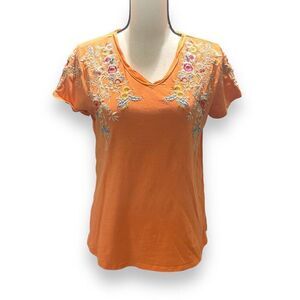 Sundance‎ Women's Embroidered Floral Split Back Blouse Top Orange Small